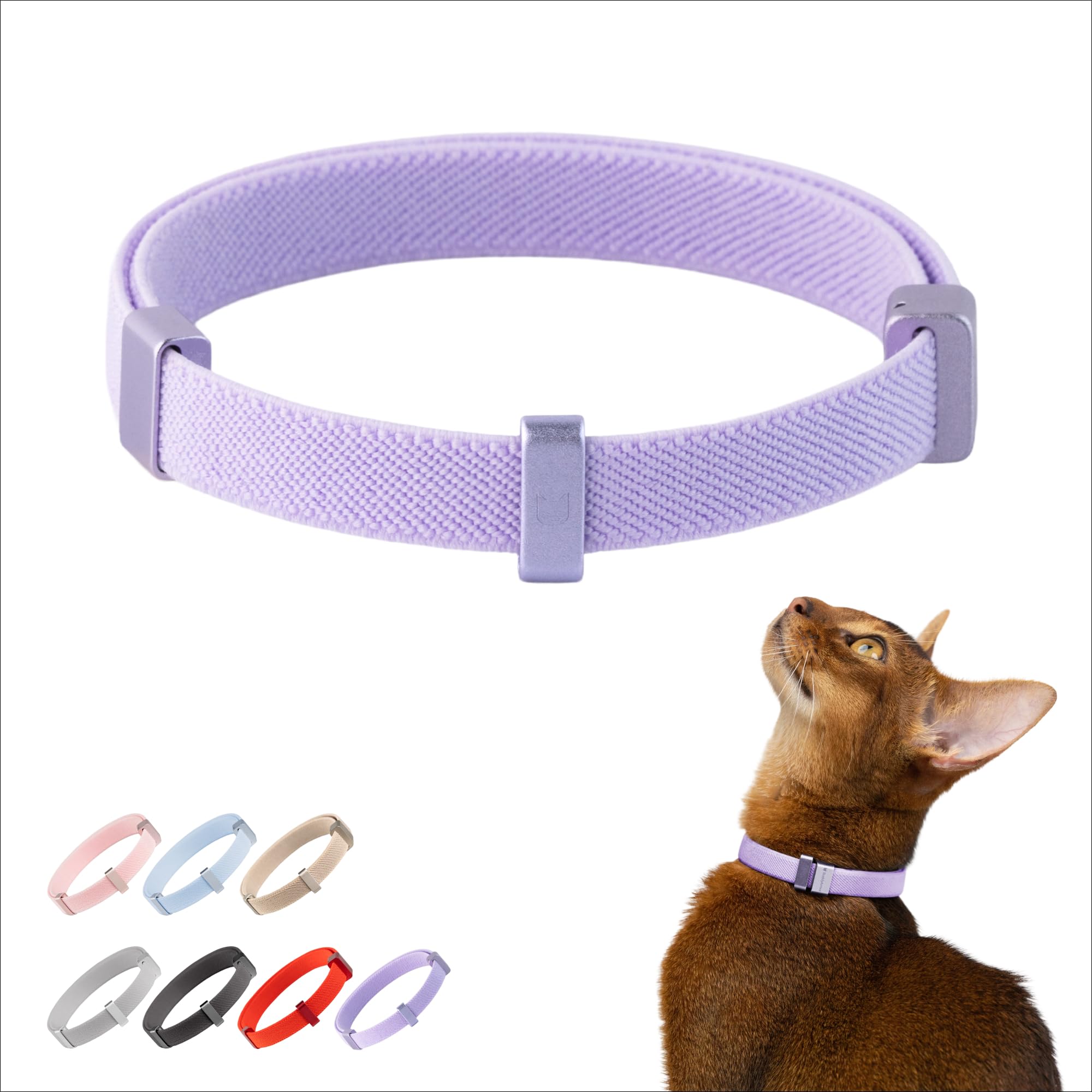 BuddyArmor Safety Cat Collar Pro, Lightweight Elastic Release Non Breakaway Cat Collar Adjustable with Snap Fastener for Kitten All Small Large Cats,