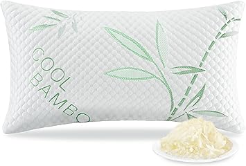Shredded Memory Foam Pillow, Cooling Pillow Queen Size 1 Pack Adjustable Firm Bamboo Bed Pillow for Hot, Side, Back and Stomach Sleepers