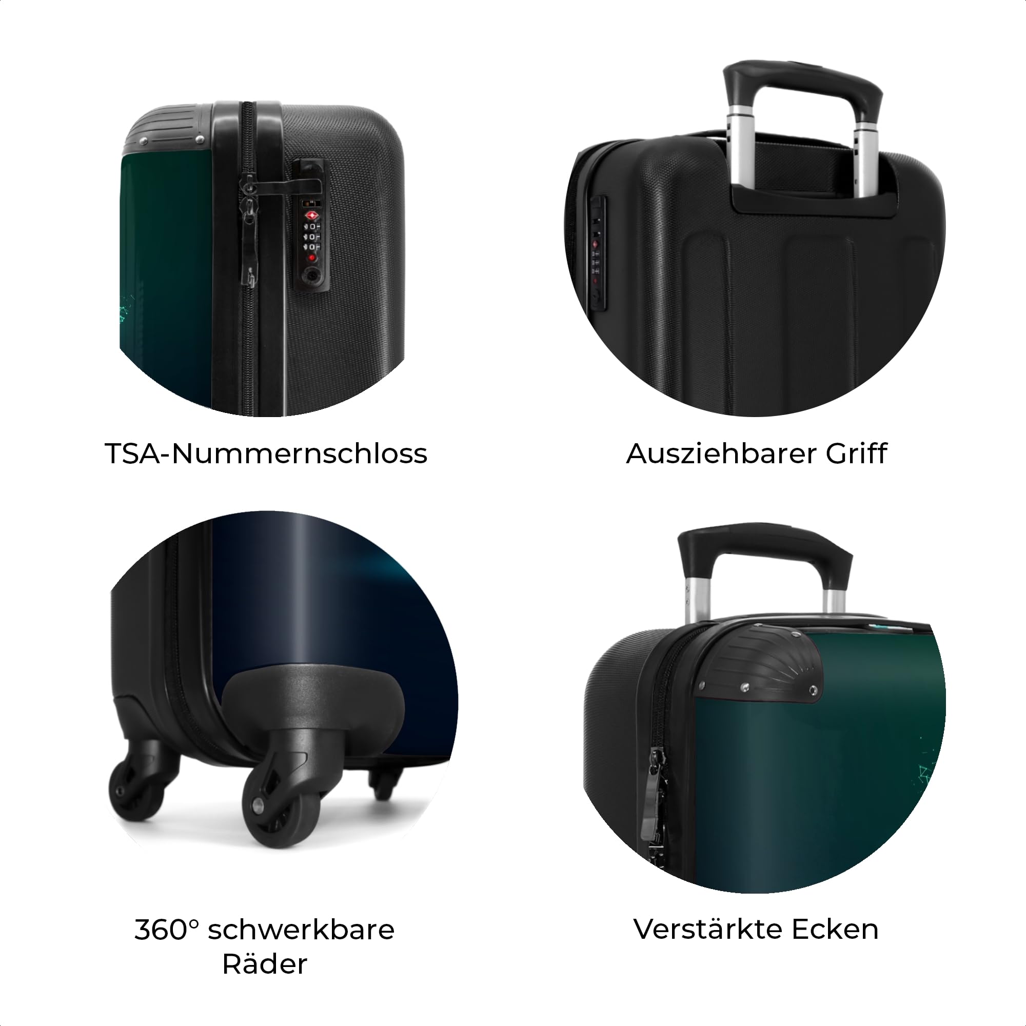 NoBoringSuitcases.com® Handgepäck Koffer Kinder 55x35x20 cm Reisekoffer Kinderkoffer 4 Rollen Leicht Cabin Kindertrolley Reise Hartschalenkoffer Fußball - Blau - Neon