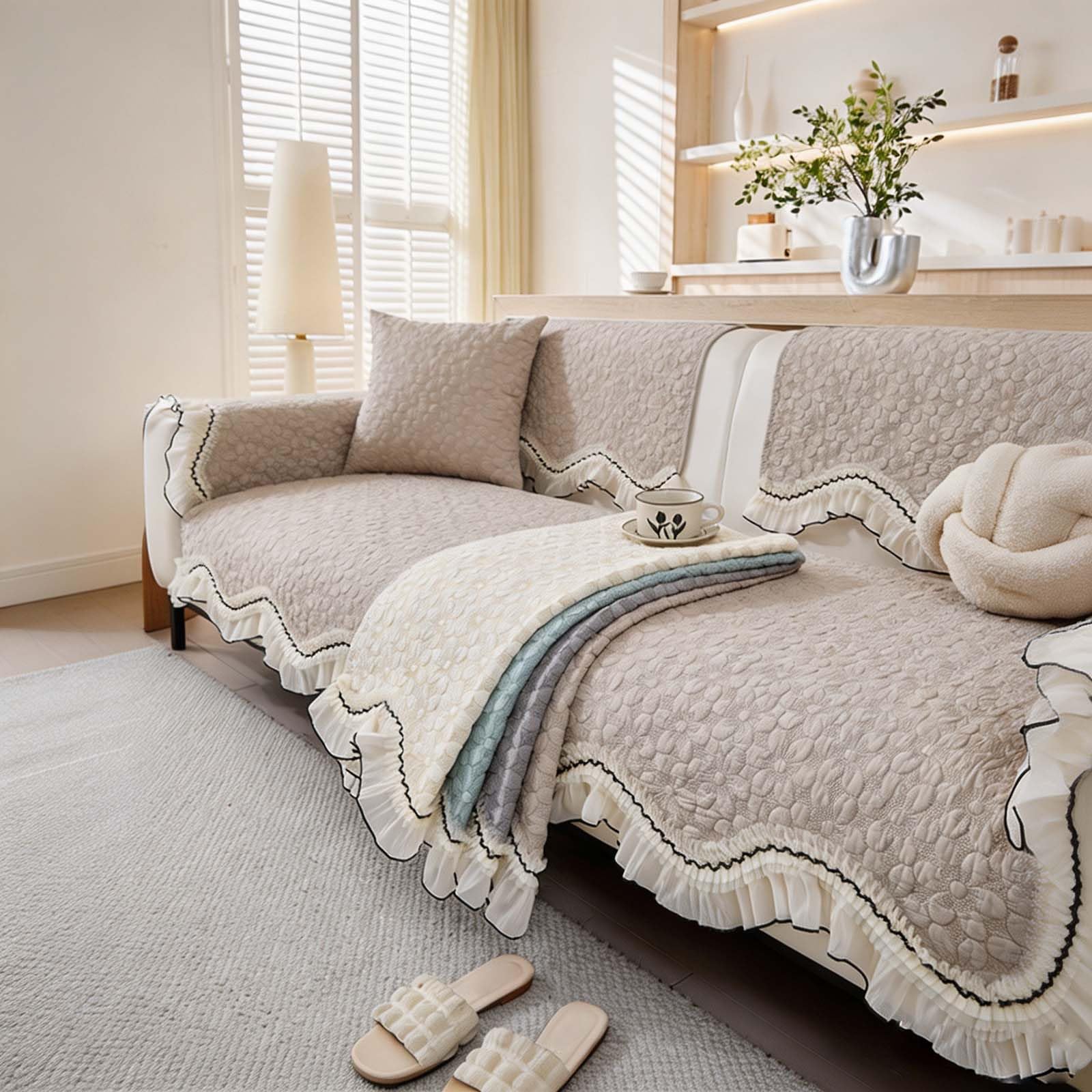 Cojín de algodón para sofá, protector de muebles acolchado antideslizante, 70 x 240 cm, funda de sofá resistente a los arañazos, funda geométrica para sofá seccional y sala de estar