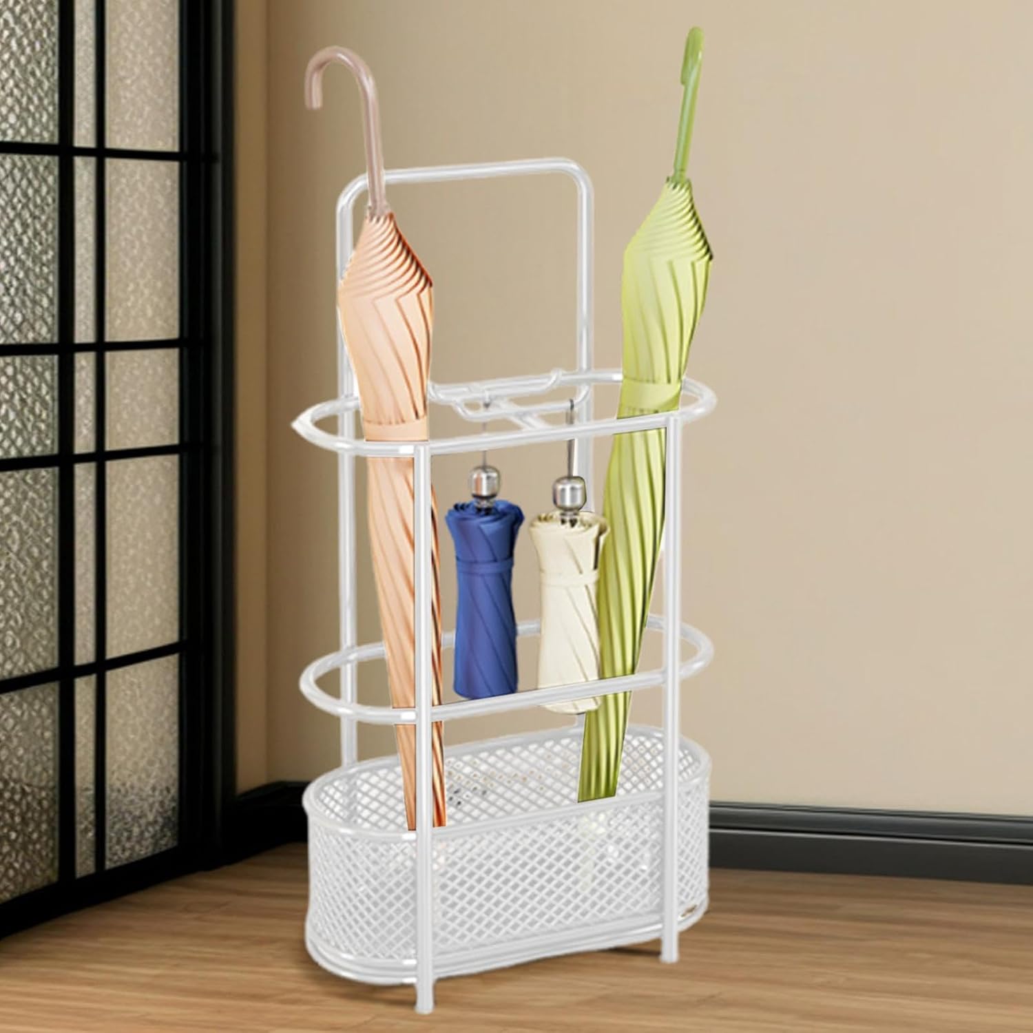 Large Capacity Umbrella Stand - Stable Portable nizer Rack for Office, Home, Entryway - Stylish White Storage Bin for Umbrellas