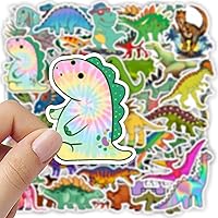 Vista 2 de SUNVIME Juego de calcomanías de dinosaurio, 50 unidades, lindas botellas de agua de dinosaurios, calcomanías de vinilo impermeables para laptop