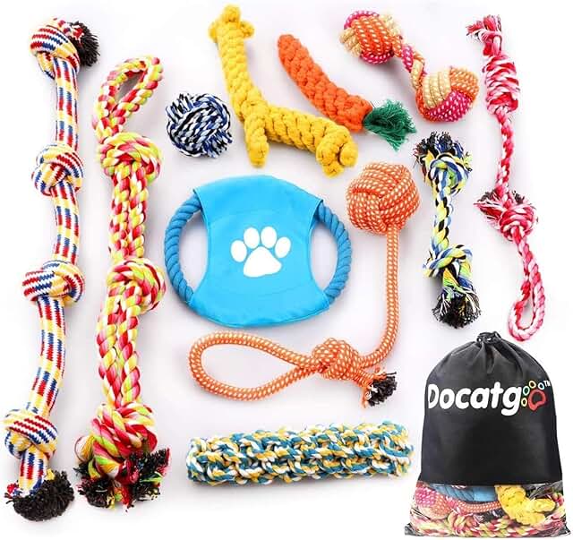 Docatgo Dog Rope Toys,Dog Puppy Toys,Set of11 Puppy Chew Toys with Bonus Storage Bag,Washable Cotton Rope,Best Teething To...