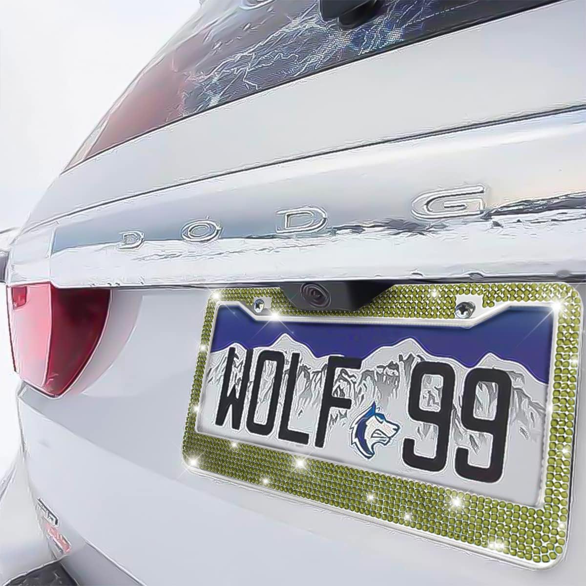 YALOK Rhinestone Stainless Steel Car License Plate Frame, Light Green image 5