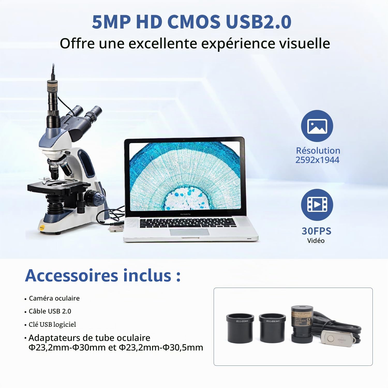 SWIFT EC5R Microscope numérique 5,0 mégapixels pour Photographie Couleur et vidéo, Support oculaire, Port USB 2.0, Compatible Windows et Mac