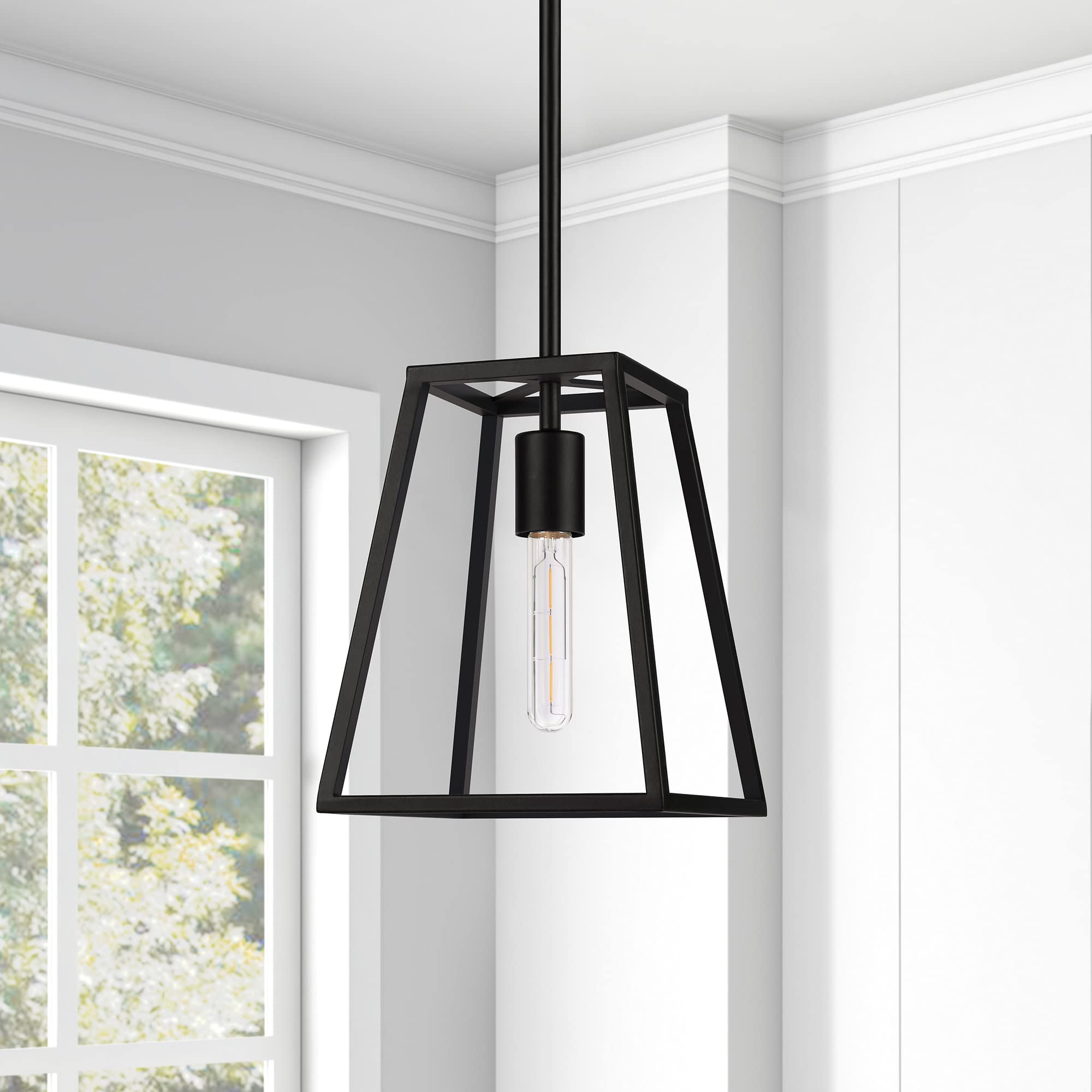 Rhom 8" Wide Open-Framed Pendant in Blackened Bronze/No Shade