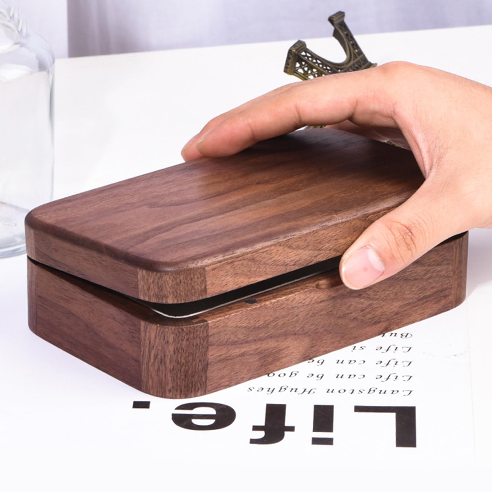 Caja de almacenamiento de joyería de madera resistente a la moda con separadores personalizables, accesorios para el hogar para colección personalizada