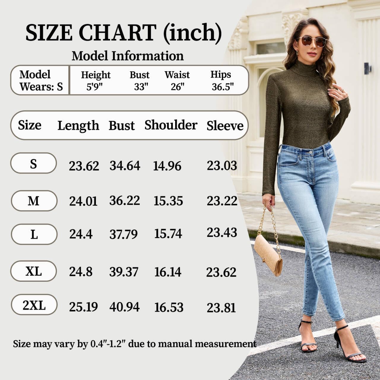 Sparkly Tops for Women, Turtleneck Long Sleeve Slim Fit Glitter Tee Blouse Tops - Image 4