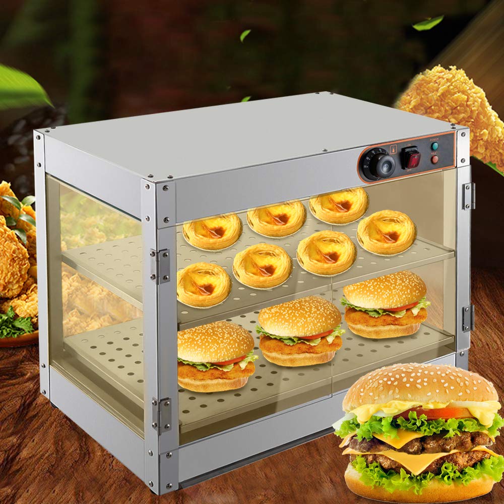 Catering - Vitrina para mostrador caliente con iluminación, 800 W, 30-85 °C, ajuste termostático, para cantinas, panaderías, cafeterías, restaurantes rápidos, 61 x 38 x 51 cm