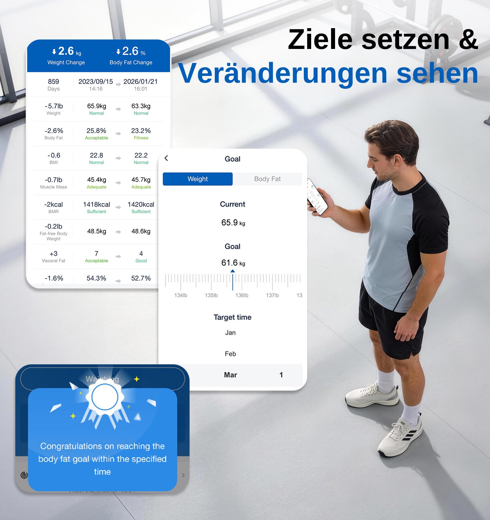GE Körperfettwaage Digitale Waage Personen, 8 Elektroden Body Waage mit Körperfett und Muskelmasse, BMI, Analyse von 50 Körperparametern, Smart Personenwaage mit Bluetooth 180 kg Black