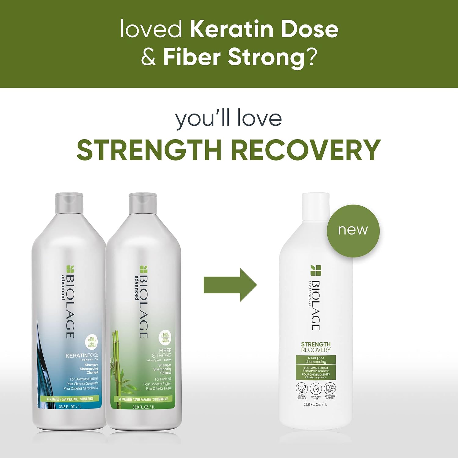 Biolage Strength Recovery Shampoo | Gently Cleanses & Reduces Breakage | For All Damaged & Sensitized Hair | Vegan | Cruelty-Free | Strengthening Shampoo | Infused with Vegan Squalane