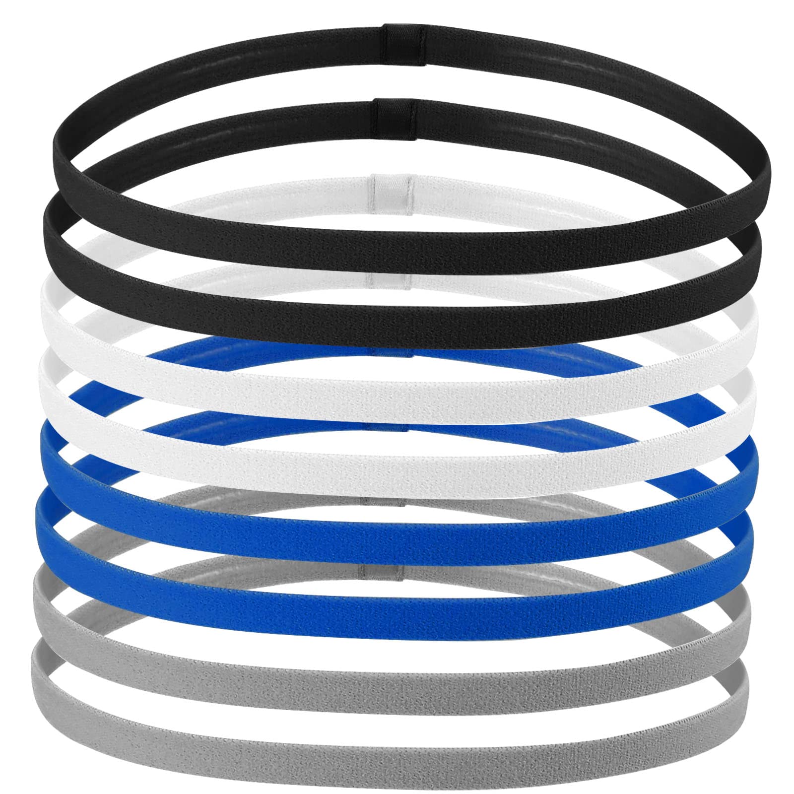 Cozlly 8 piezas de diadema deportiva para niños, bandas elásticas para el pelo, antideslizantes, delgadas para hombres, banda de agarre de silicona para fútbol, correr, yoga, azul, gris