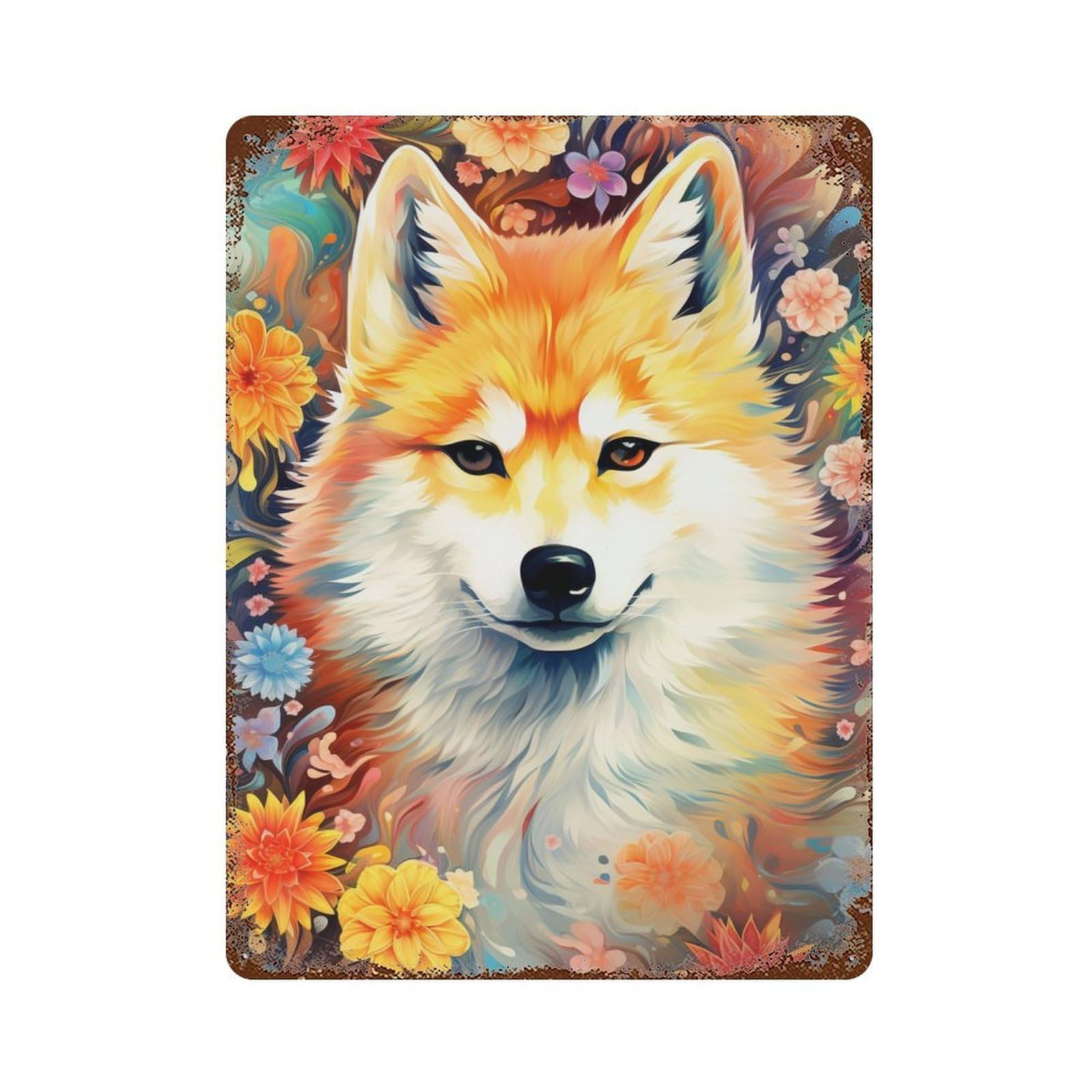 Colorful Fox with Flowers Weathered Tin Sign 15.7"x11.8", for Shed, Workshop And Garage Wall Decor, Decorative Metal Wall Art