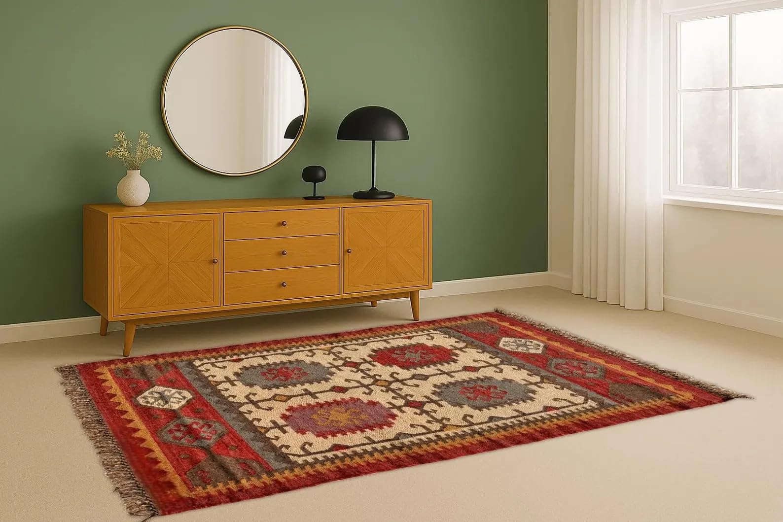 Ręcznie tkany dywan z juty w stylu boho, prostokątny, rustykalny wygląd, do salonu, sypialni, kuchni (VP217WJ) 60 x 90 cm