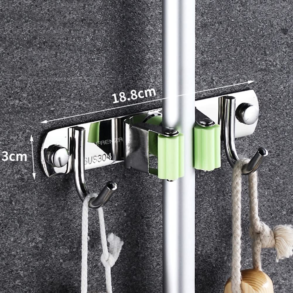 Soporte para escobas y fregonas, Soporte de Pared con Hebilla para Herramientas de Limpieza, Ideal para jardín, Cocina y Garaje, Color Plateado, 18,8 x 3 cm