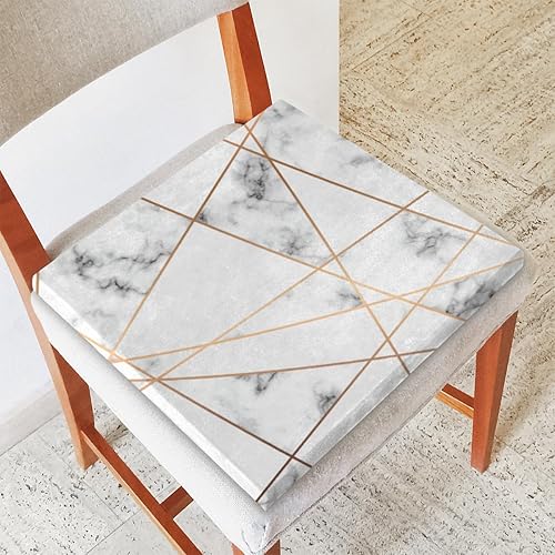 Chair Cushion 1 Pack White Marble Memory Foam Seat Cushion Geometric Line Marble Removable Square Chair Pads for Kitchen Dining Office Chairs and
