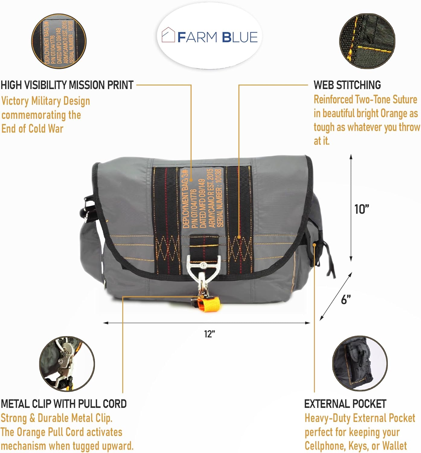 Farm Blue Tactical Messenger Bag - Smaller Military Satchel Bag for Men and Women - Water Resistant Crossbody Tote Sling Bag