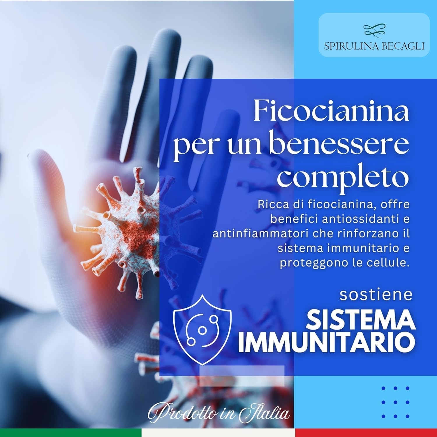 SPIRULINA BECAGLI Spirulina Blu In Polvere 20 g, Colorante Alimentare Naturale A Base Di Ficocianina, Polvere Blu Per Bevande E Preparazioni Alimentari, Made in Italy, Vegan OK (20 gr.)