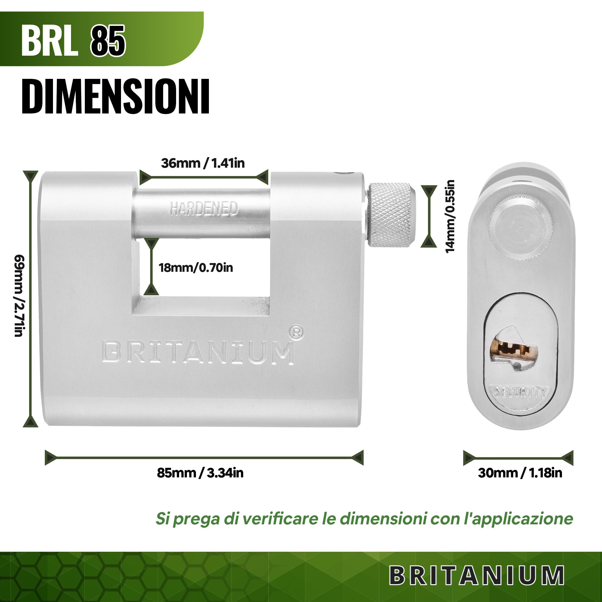 BRL85 Lucchetto Antiscasso Corazzato - Serratura per Cancello Esterno, Garage e Container - Lucchetto Monoblocco con 10 Chiavi, Alta Sicurezza per Magazzino e Saracinesca Blindata