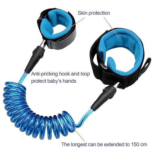 Miniatura 2 de Anti Perdida Seguridad Muñequera Niño Arnés de Seguridad Correa Correa Cuerda Correa de Mano para Caminar Correa de Mano Banda Pulsera (4.9 ft Azul
