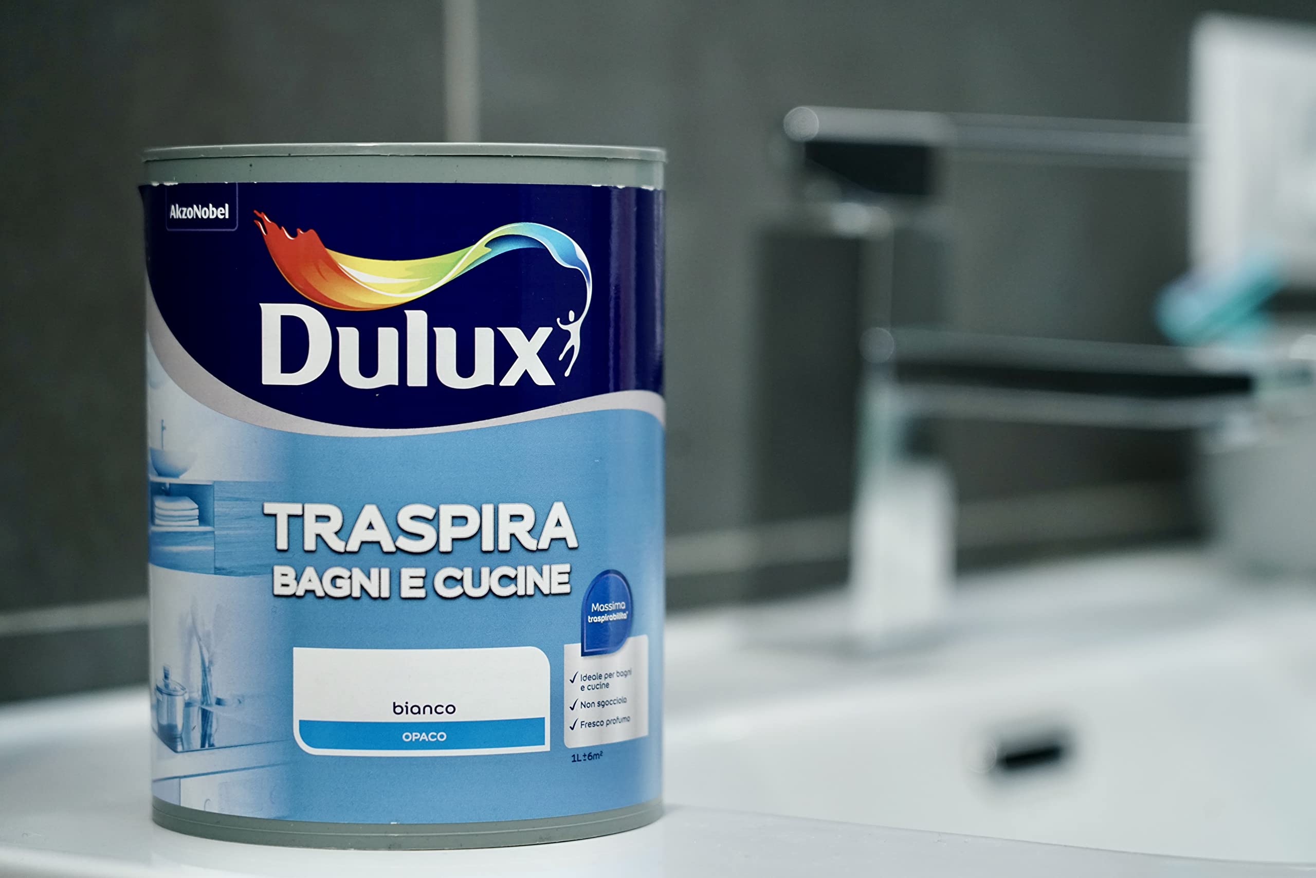 Dulux Pittura per Interni Traspirante per Forte Umidità e Vapore, Buon Profumo, Ottimo per Cucina e Bagno, 1 Litro, Bianco, 1L