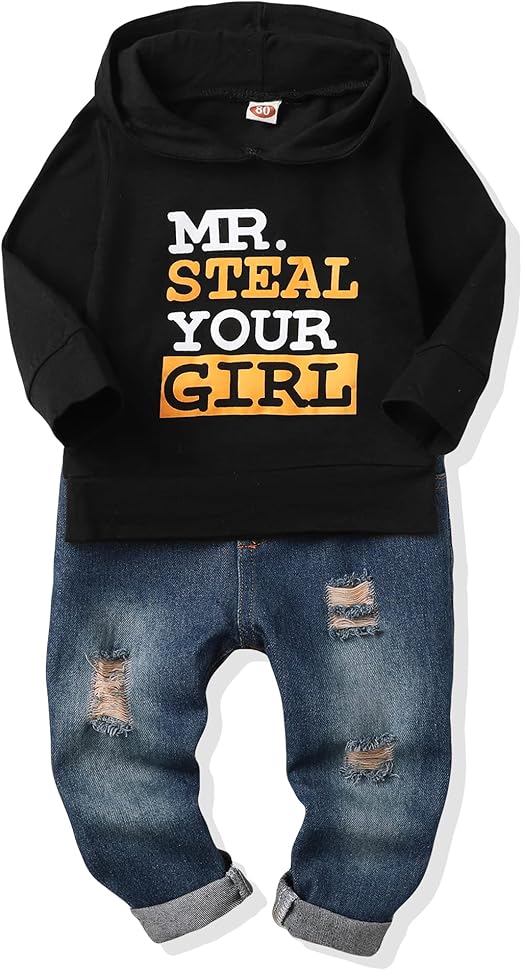 Boy Clothes Baby Toddler Boy Clothing Sweater Long Sleeve Hoodie Sweatsuit Top Ripped Jeans Long Pants 2 Piece Outfit Set
