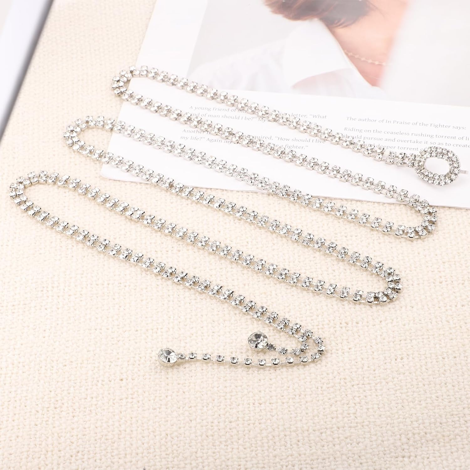Rhinestone Belts for Women Silver Sparkly Dress Belts Crystal Chain Belt for Dress Bling Chain Thin Belt Stylish Women's Waistband for Wedding Party Girl - Image 6