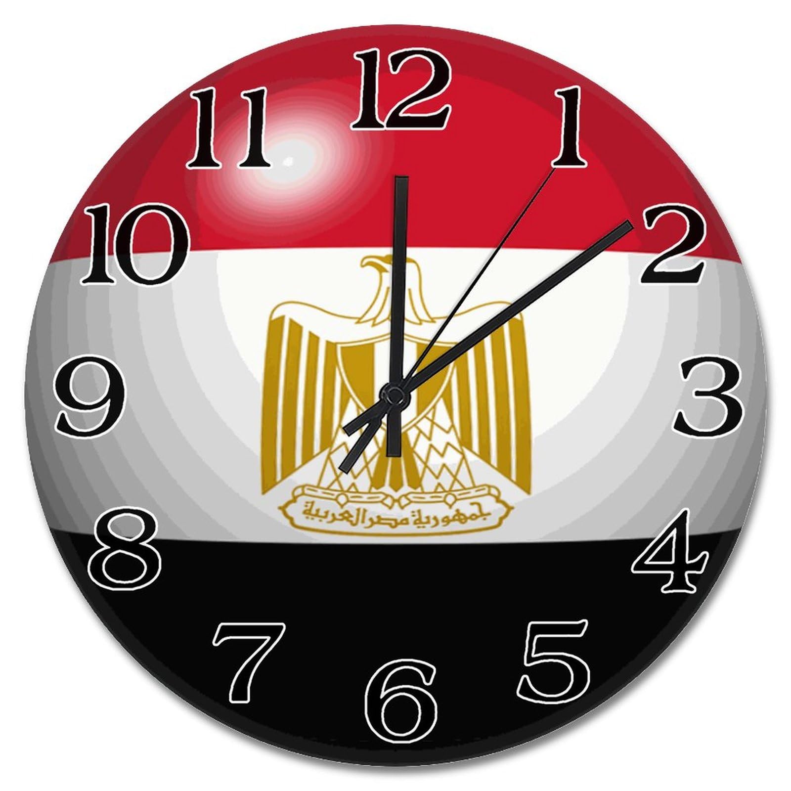 Horloge murale Égypte 25 cm : pendule ronde silencieuse vintage drapeau égyptien