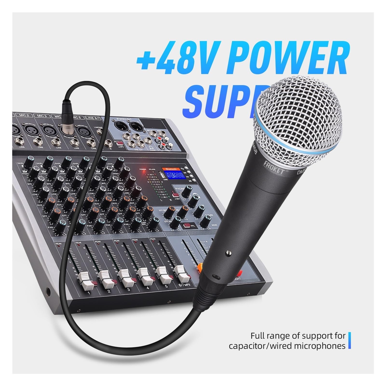 Mixer Audio Professionale Con Console DJ USB Bluetooth For Karaoke, Studio, Feste, Bar DJ