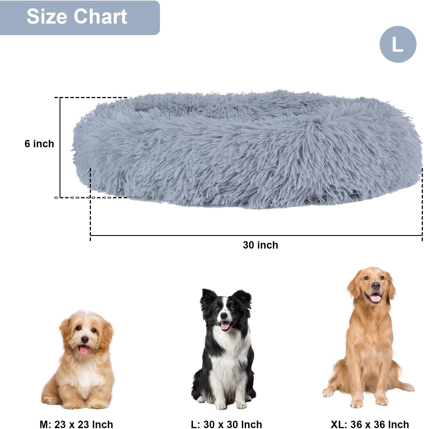 review Calming Dog Bed for Small Medium Large Dogs, Soft Plush Round Donut Cat Dog Bed, Anti-Anxiety Washable Donut Cuddler Pet Beds with Anti-slip Bottom (30 x 30 Inch, Light Grey)