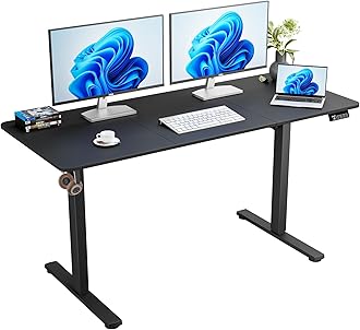 Electric Standing Desk, 140 x 60 cm Height Adjustable Sit Stand Desk with Splice Board for Home Office, Computer Table Memory Preset (Black Frame, Black Desktop)
