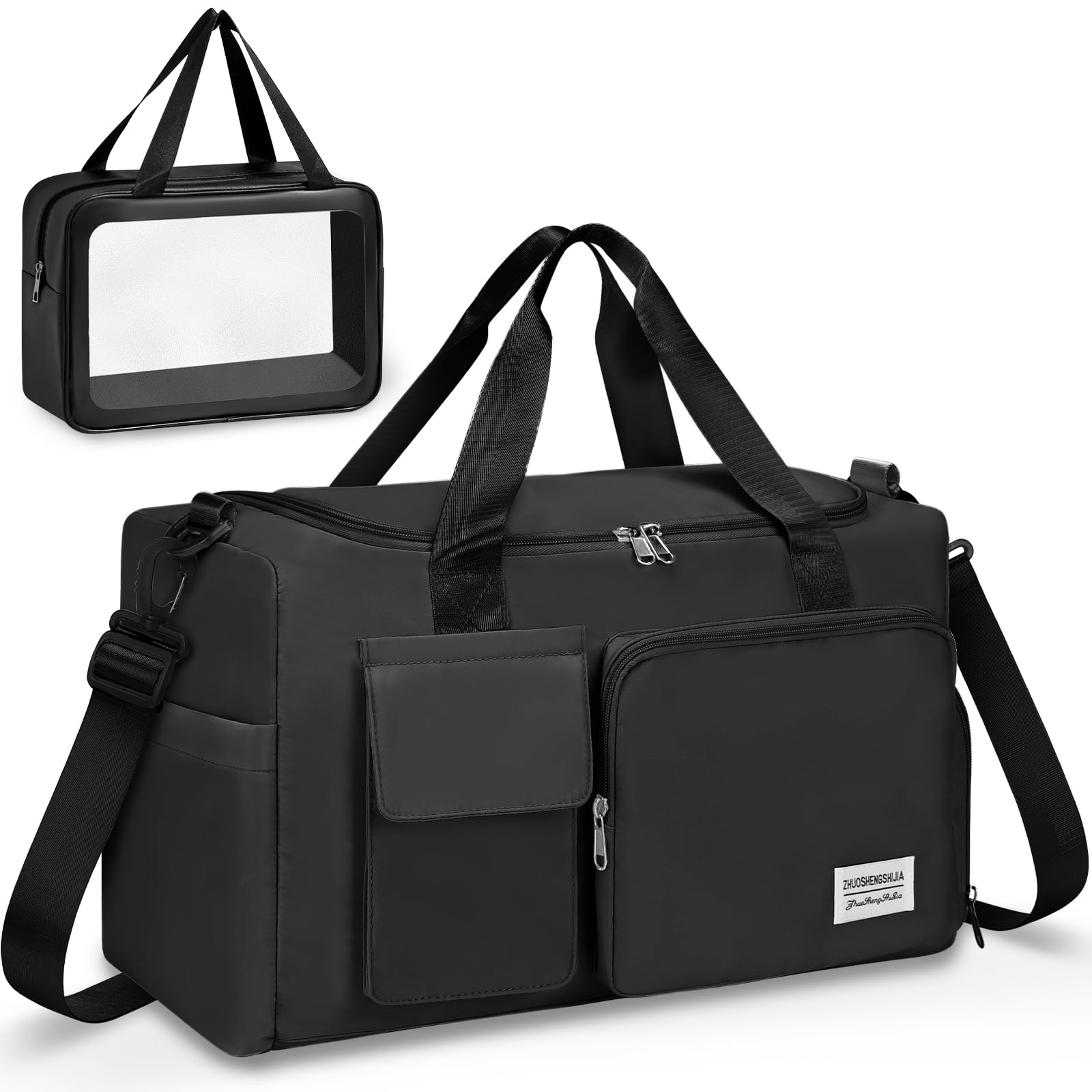 Jcocylse Reisetasche & Sporttasche für Damen & Herren - Sportliche Reisetasche mit Rucksackfunktion, wasserabweisend, Schuhfach & Laptopfach für Trainingstasche, Duffle Bag, Handgepäck (Schwarz)