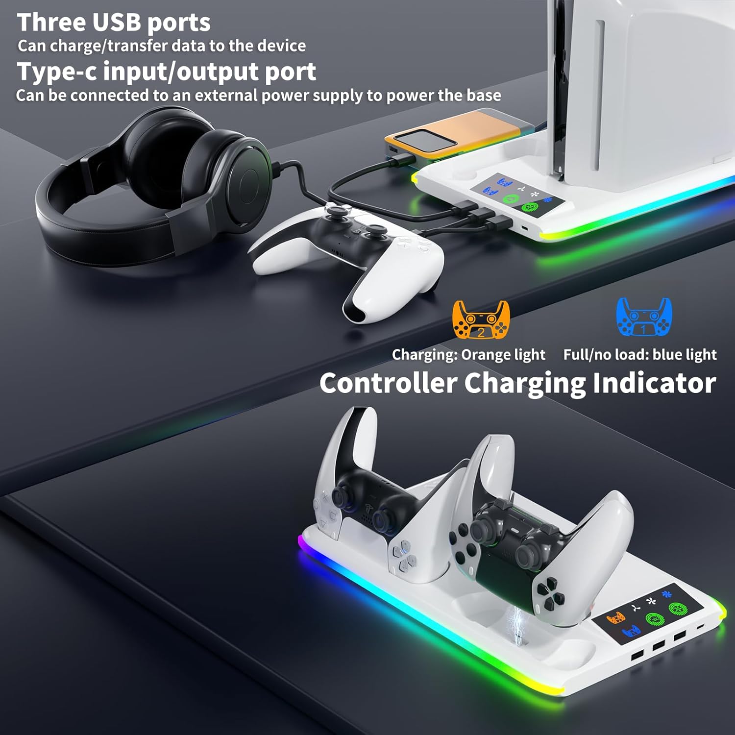 PS5/Slim/Pro Cooling Stand with Dual Controller Charging Station,Cooling Charging Station PS5 Console with RGB Ambient Lighting,Adjustable air speed in 3 levels - Image 5
