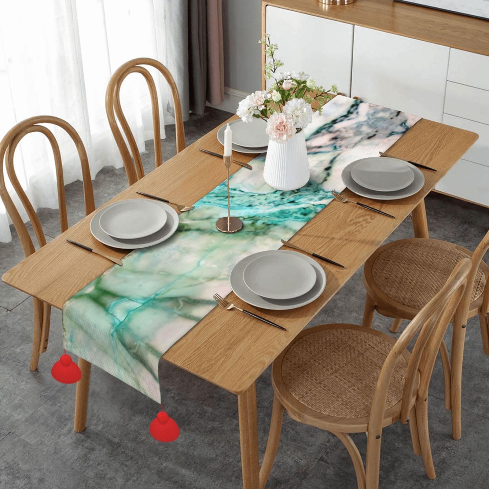 Nappe chemin de table texture marbre en lin lavable et résistant
