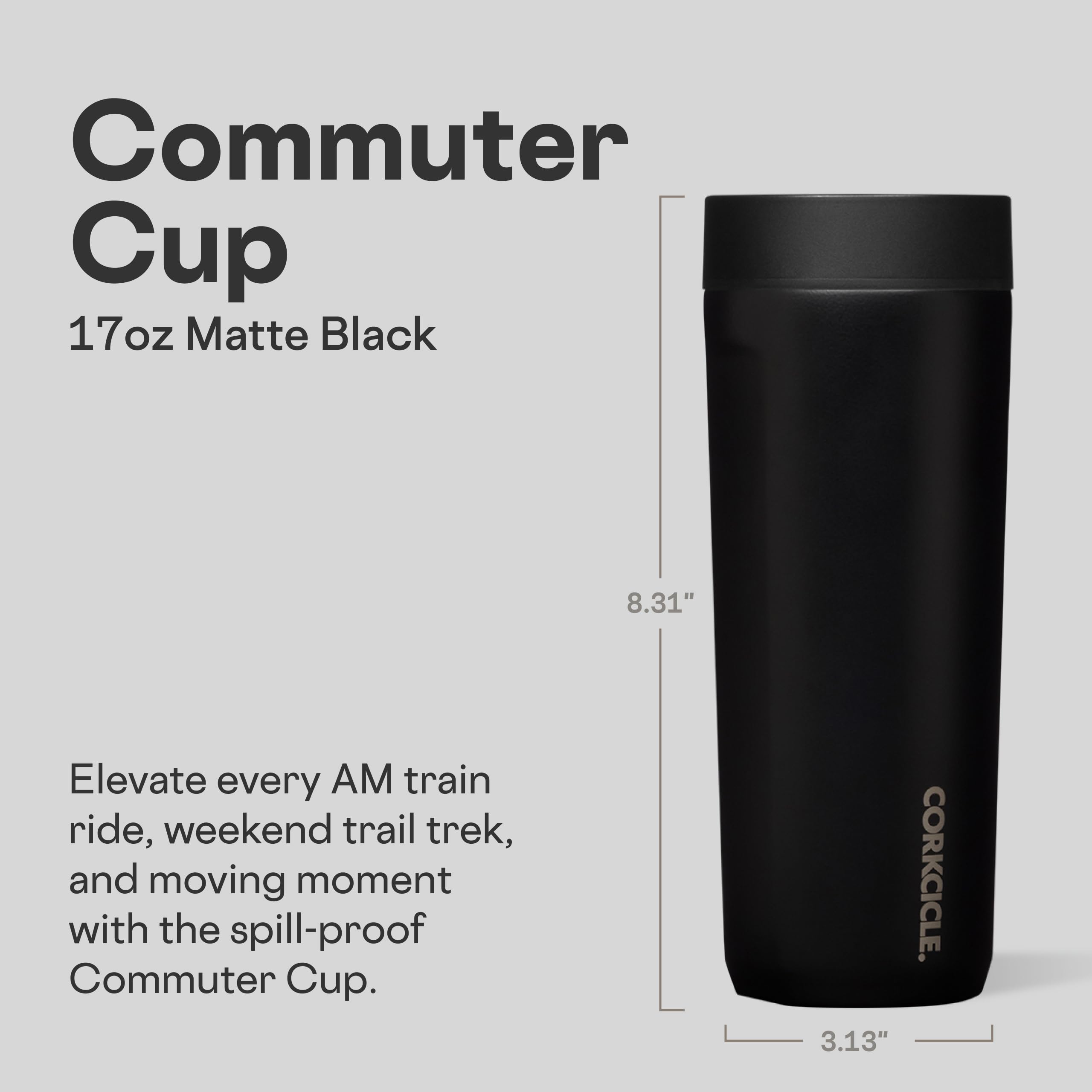 Corkcicle Tasse à café isotherme en acier inoxydable anti-déversement pour garder les boissons froides pendant 9 heures et chaudes pendant 3 heures, noir mat, 500 ml