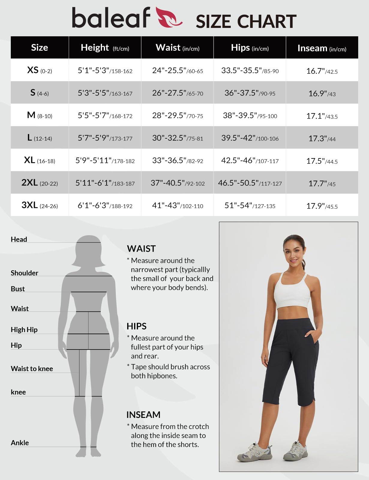 baleaf Pantalones cortos para mujer, estilo capri, de secado rápido, ligeros, con bolsillos con cremallera, para exteriores
