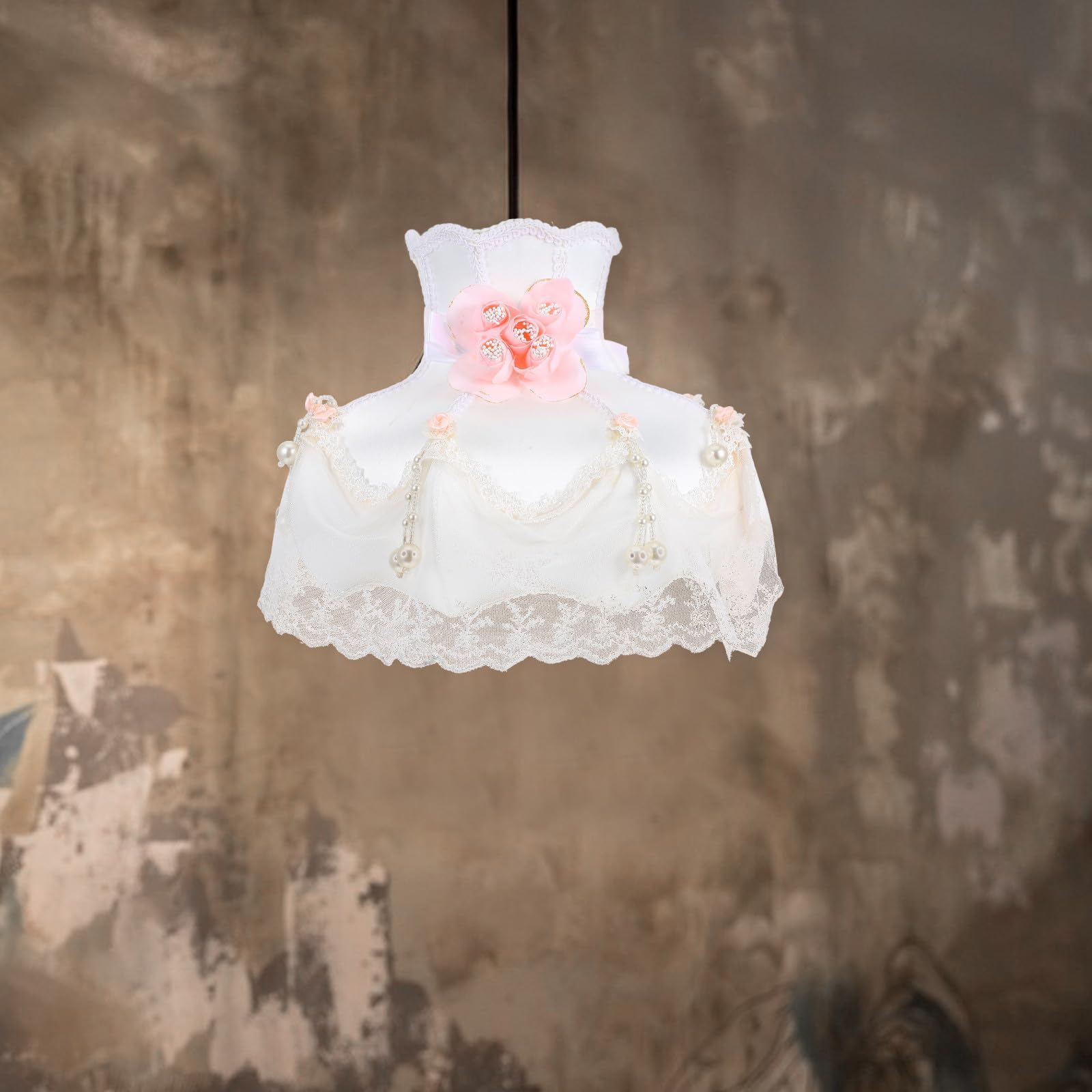 Vintage Lampenschirm aus Stoff mit Fransen für Tischlampen