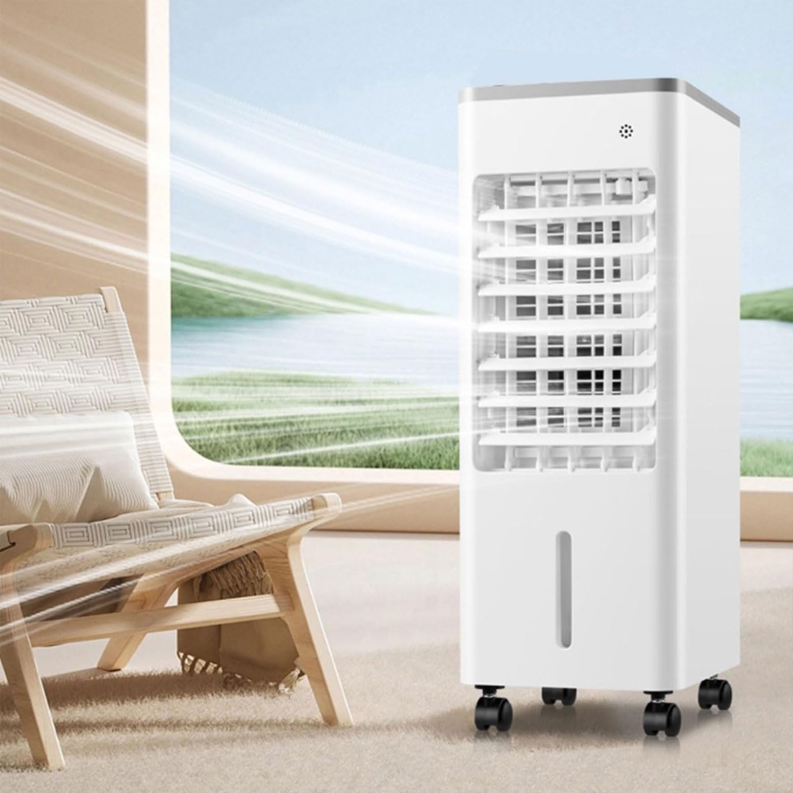 Raffrescatore d'Aria Portatile, Raffrescatore Evaporativo 3 in 1 con Serbatoio 6 L, Telecomando, Oscillazione 90°, 2 Piastre Refrigeranti, 3 Velocità, Timer 7,5 Ore per Casa, Camera e Ufficio white