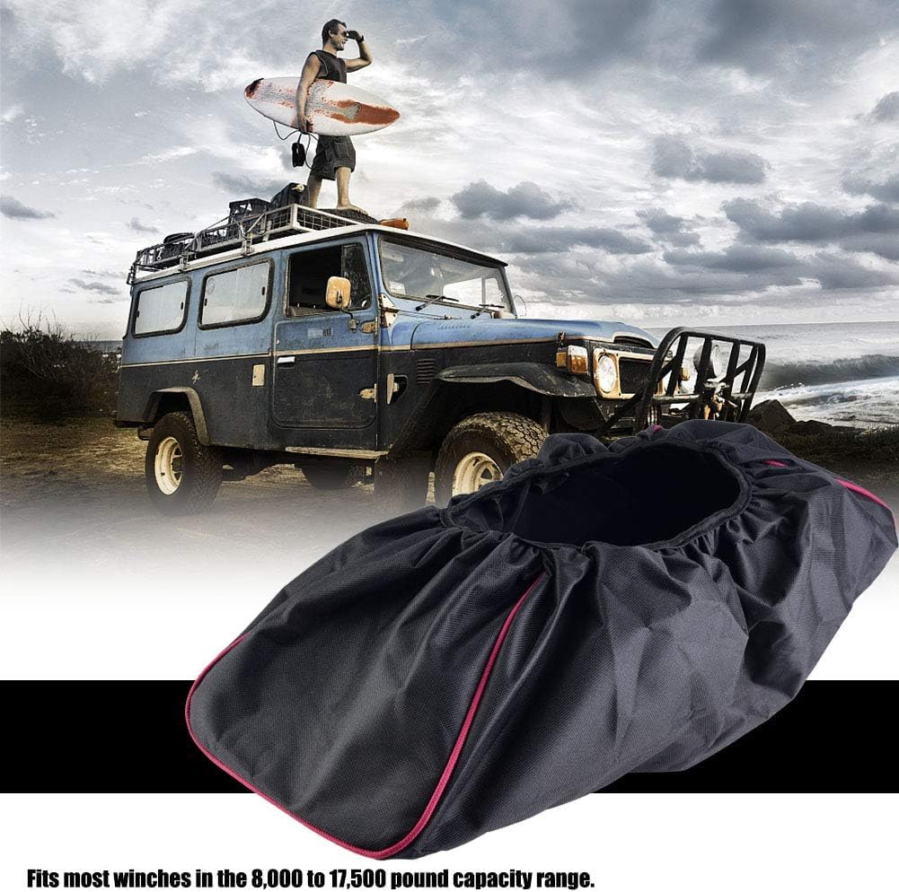 Copertura per verricello per auto, copertura per argano nero impermeabile antipolvere con fascia elastica, capacità da 8.000 a 17.500 libbre SUV rimorchio, impermeabile antipolvere per SUV, nero