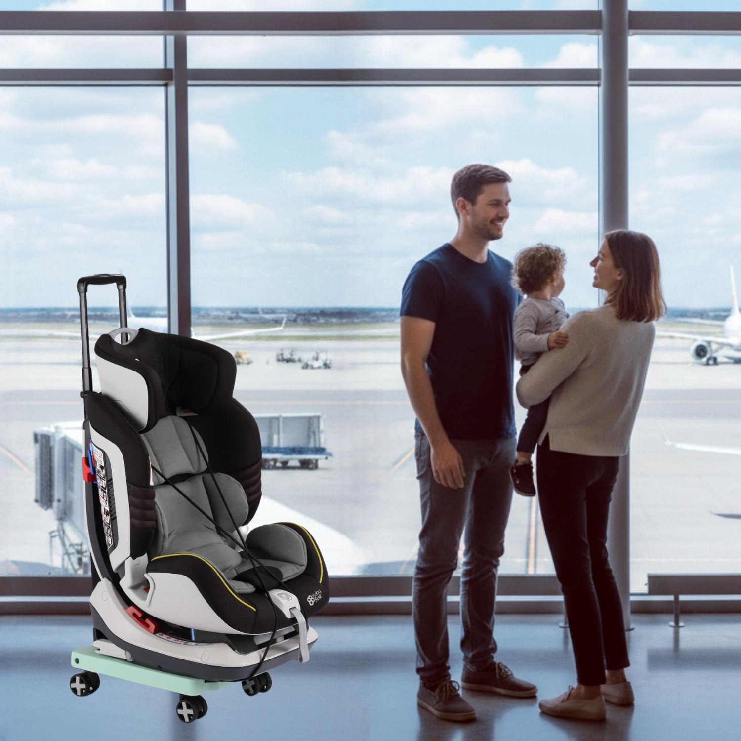 Car Seat Dolly for Airport Folding Car Seat Travel Cart for Airplane - Car Seat Roller with Wheel Cart Carrier with Straps Foldable Luggage Trolley Folding Hand Truck Dolly for Moving