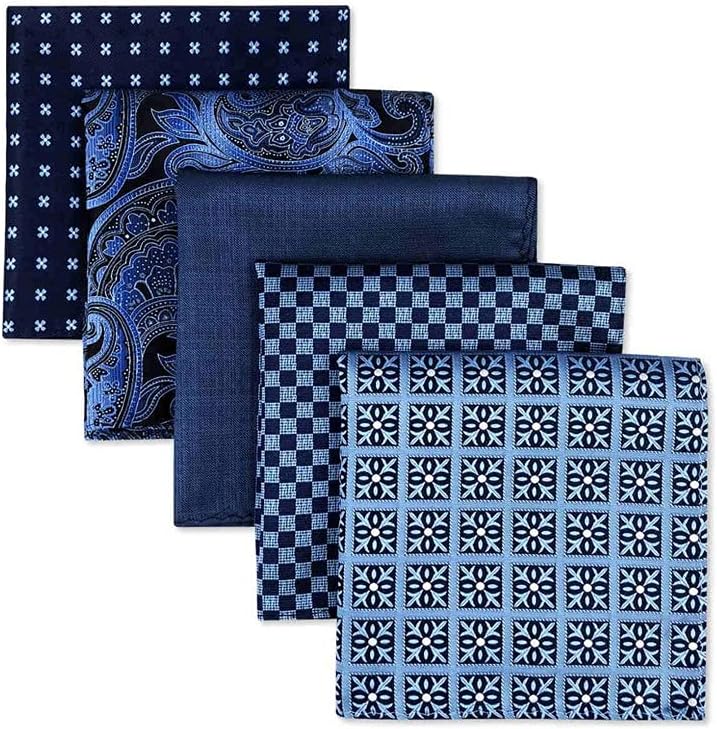 5 Pieces Colorful Assorted Mens Pocket Square Silk Classic Handkerchief Set Gift