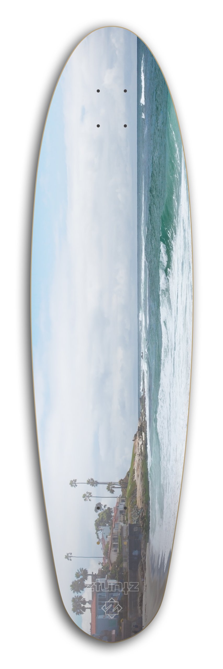 ztuntz skateboards Sidewalk Rider So Cal Beach Long Skateboard Deck, 9.65 x 37-Inch, Blue/Green/White/Sand