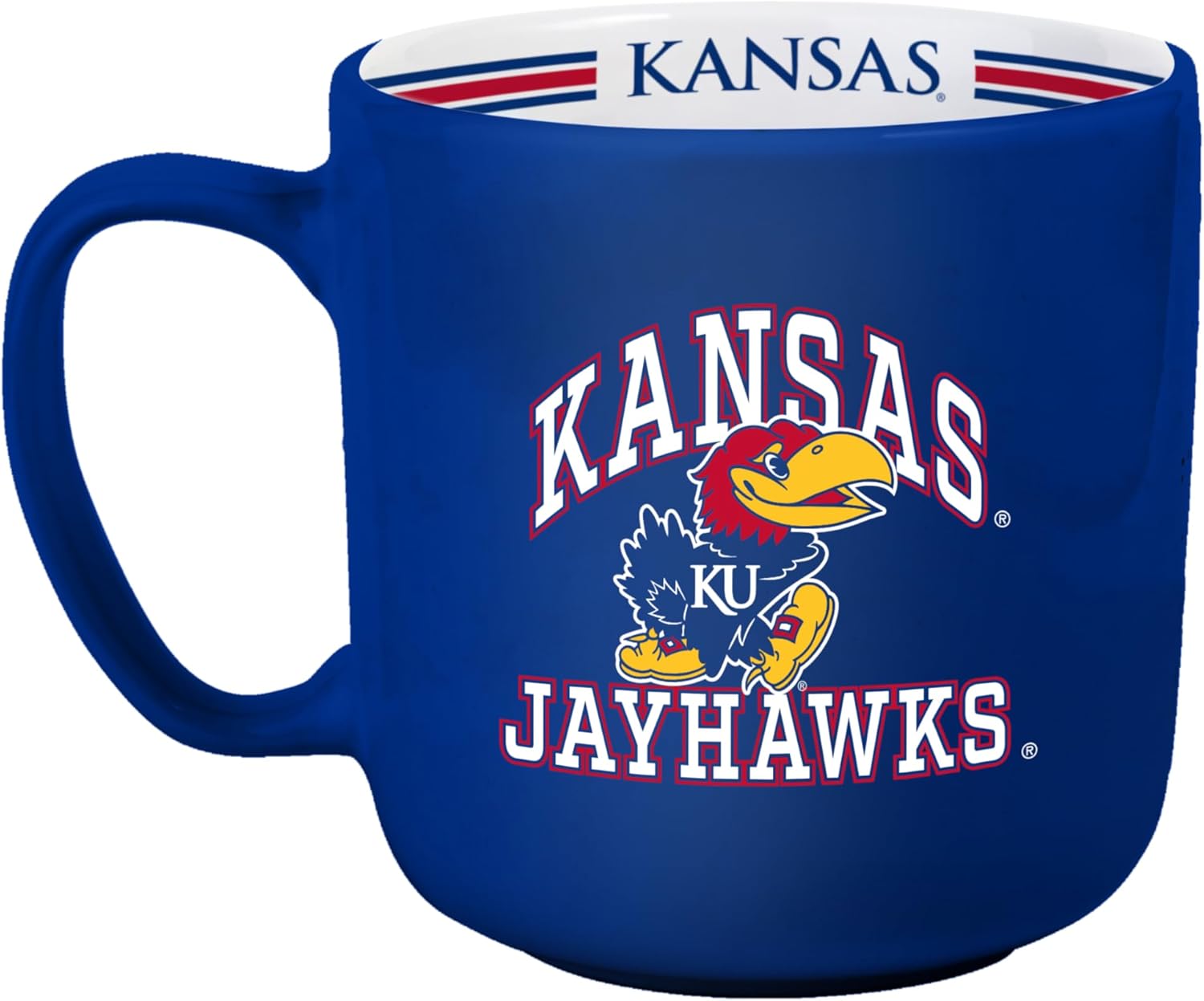 Logo Brands NCAA Kansas Jayhawks 15oz Stripe Mug - Team Logo, Inside Print, Standard Handle, Microwave & Dishwasher Safe