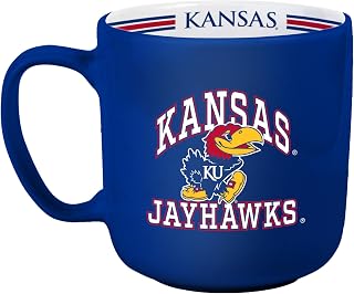 Logo Brands NCAA Kansas Jayhawks 15oz Stripe Mug - Team Logo, Inside Print, Standard Handle, Microwave & Dishwasher Safe