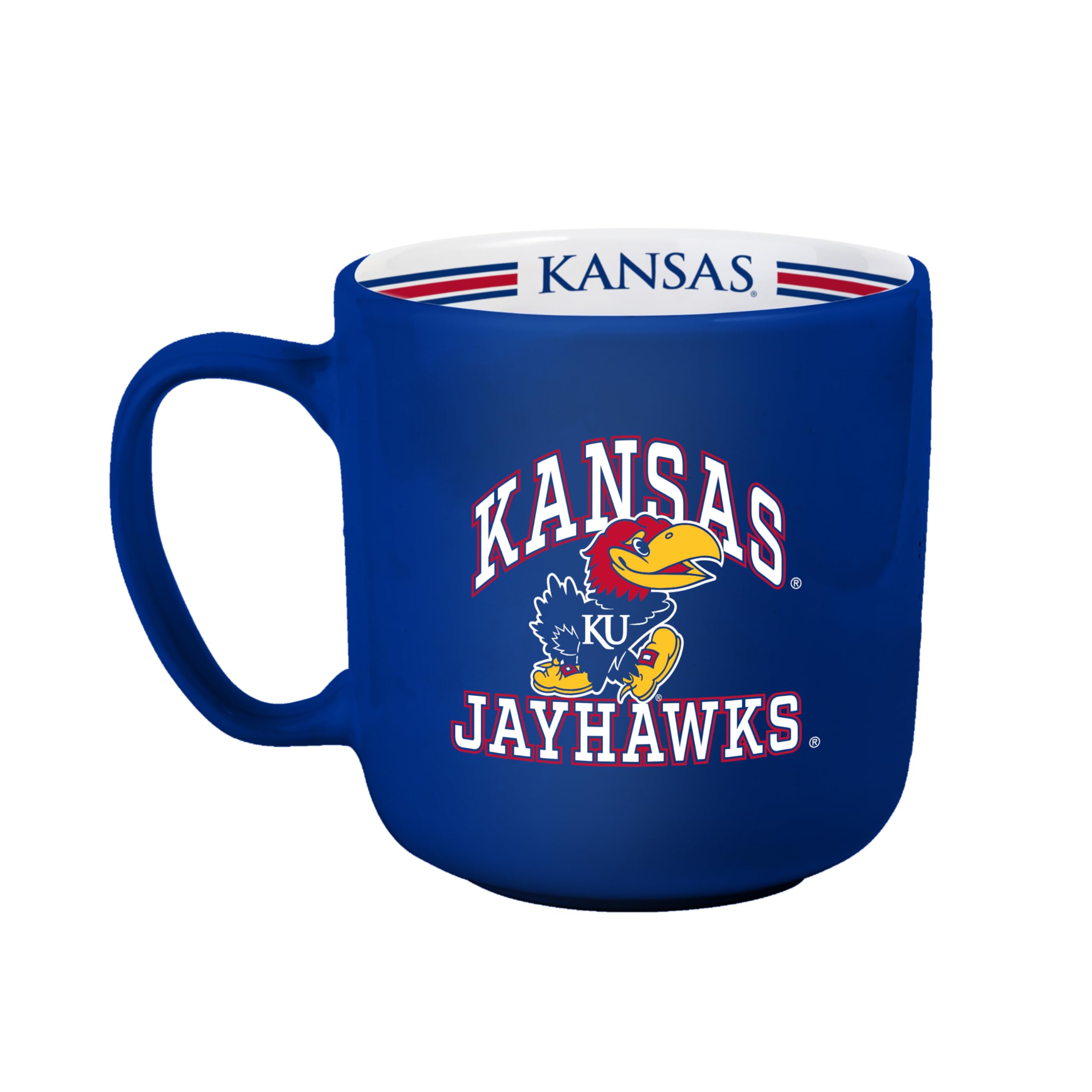 Logo Brands NCAA Kansas Jayhawks 15oz Stripe Mug - Team Logo, Inside Print, Standard Handle, Microwave &amp; Dishwasher Safe