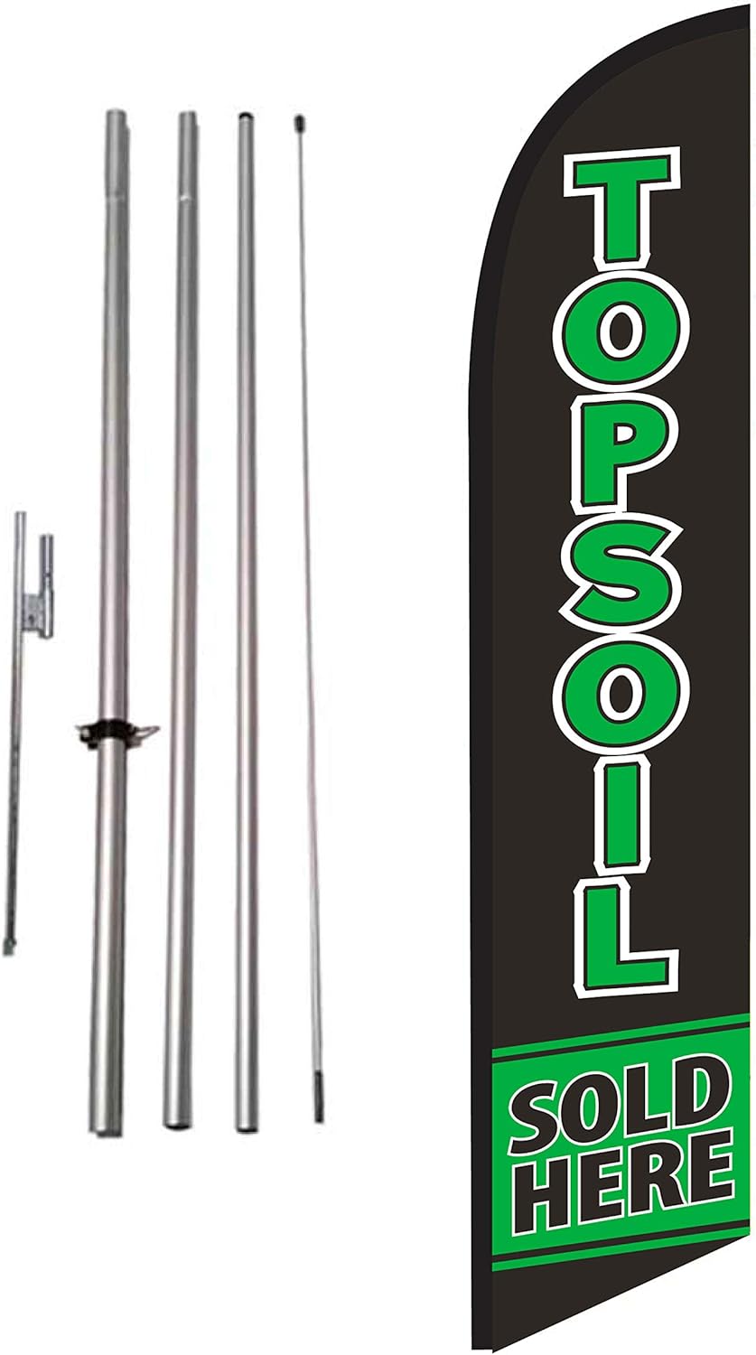 Mulch Sold Here Advertising Feather Banner Swooper Flag Sign with Flag Pole Kit and Ground Stake for Businesses,