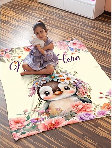 Miniatura 371 de Manta personalizada con diseño de jirafa y elefante, manta de franela suave, acogedora y ligera con nombre para sofá, cama, sofá, regalo, unisex