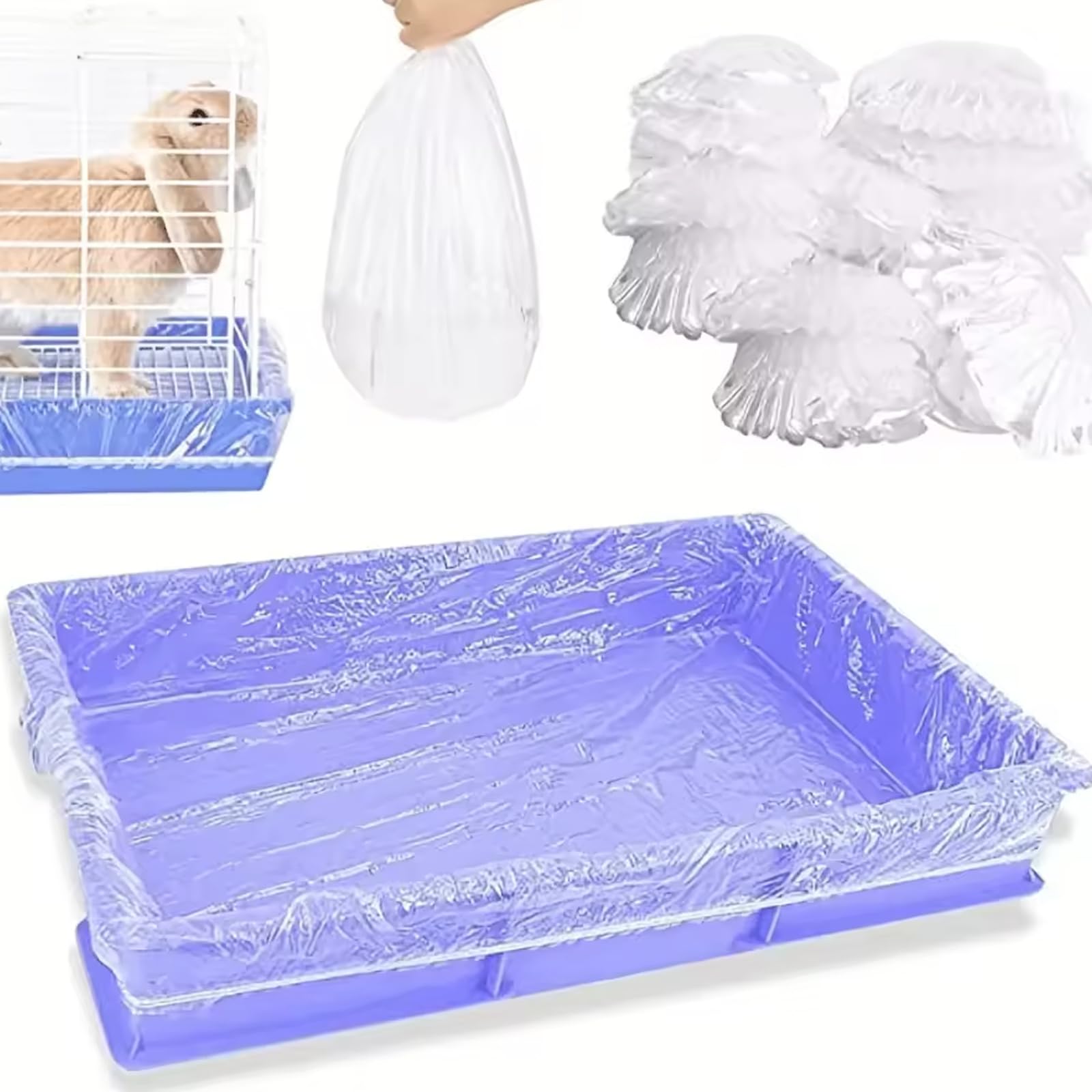 Heidouse 100Pcs Cage Liners, Clear Plastic Disposable Rabbit Cage Liner Guinea Pig Leak Proof Toilet Film for Bunnies Ferrets Chinchillas Birds Small Animal