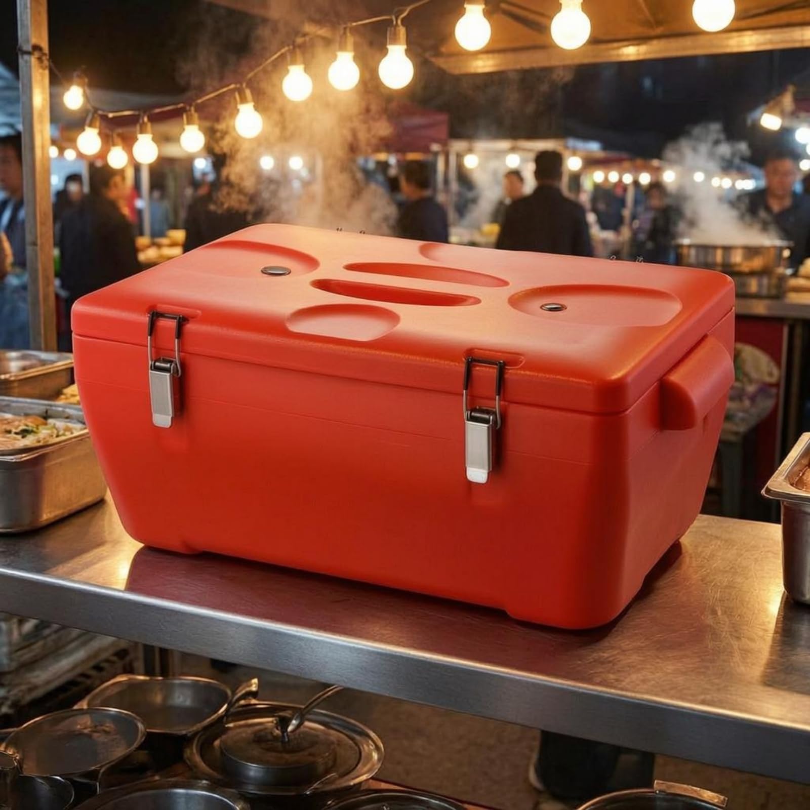 Caja Isotérmica Rojo Contenedor Térmico con Asa Contenedor Comida Acero Inoxidable, Nuevo Modelo Cuadrado 20L Rejilla Única