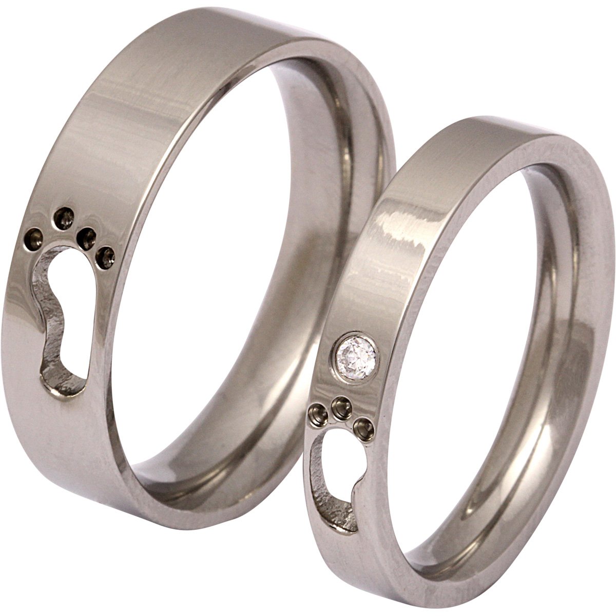 Jewelery Codex- FREE ENGRAVING Engagement His and Hers Rings, Couple Gifts Personalized for Him & Her Stainless Steel With 1 Cubic Zirconia CZ Stone Color White